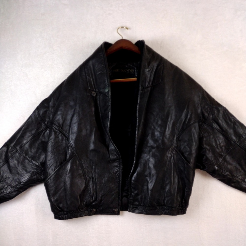Marc Buchanan Pelle Pelle Vintage Black Leather Bomber Jacket 42 Batwing 80s 90s